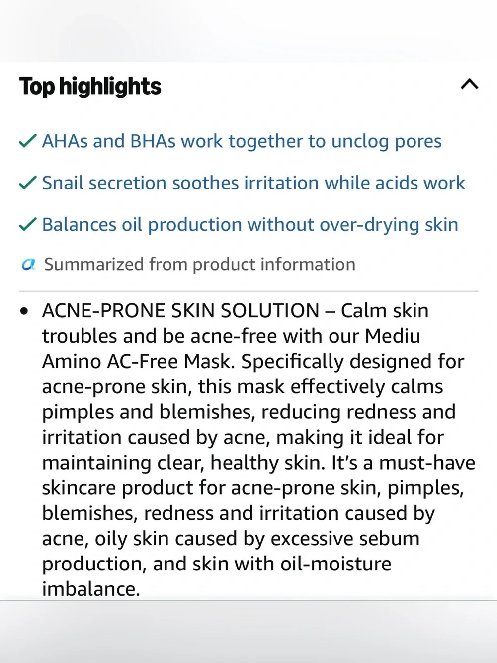 Leaders Mediu Amino AC-FREE Acne Control Facial Sheet Masks - 10 sheets